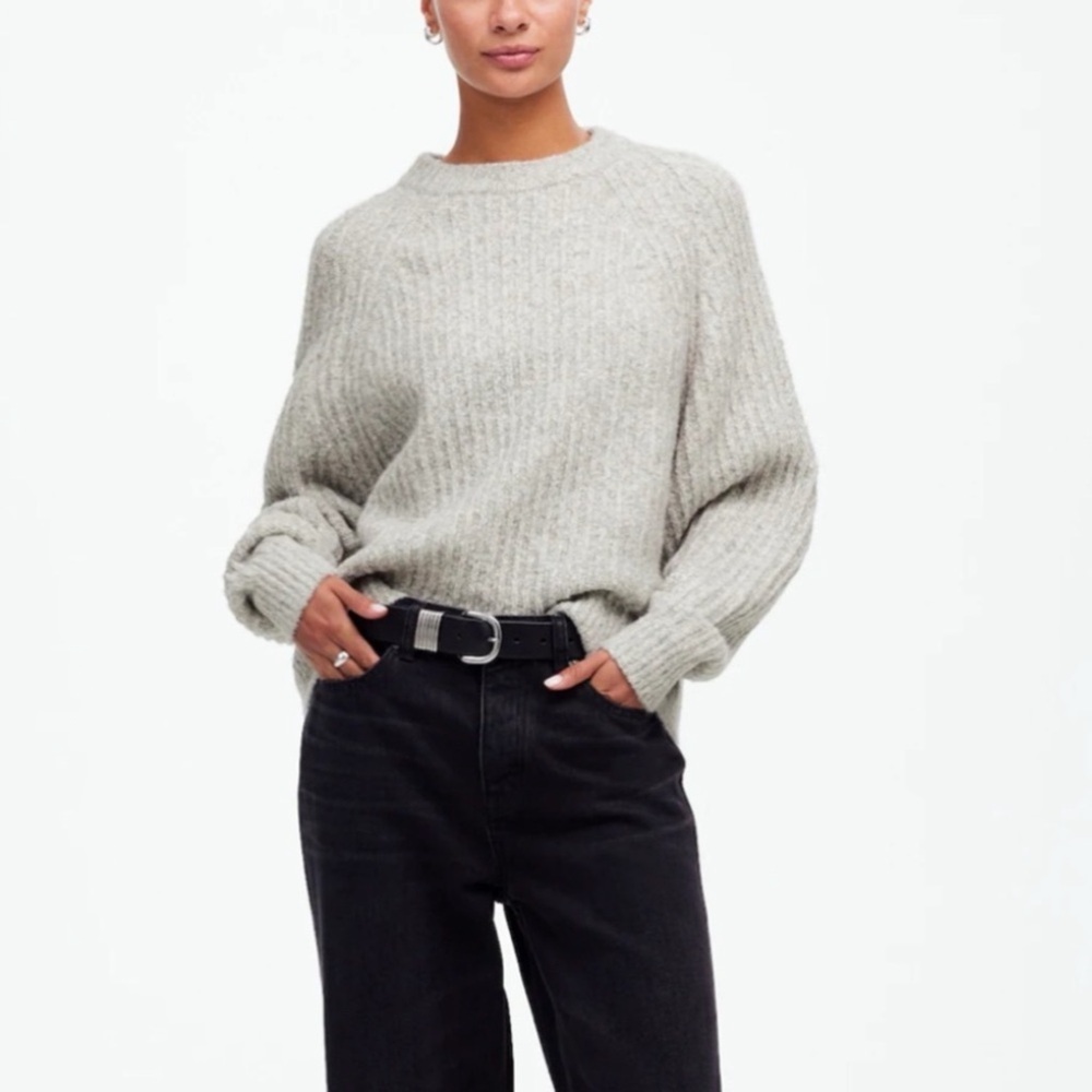Madewell Ribbed Cotton Merino Wool Blend Sweater Heather Dusk Gray Size S NWT